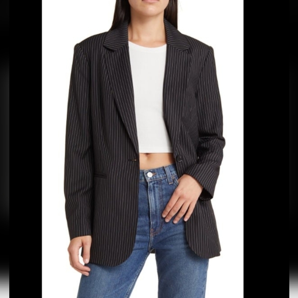 Reformation Classic Relaxed Lapel BlazerBLACK & WHITE STRIPE XS
